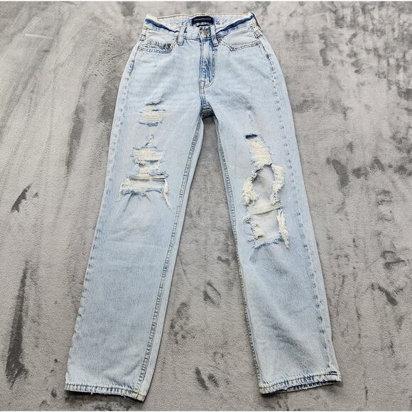 Aeropostale Jeans Womens 000 Reg Blue Light Wash Curvy 90s Baggy Distressed - Picture 1 of 13